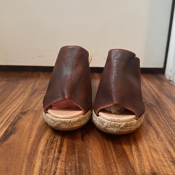 GAIMO size 9.5 US Gossa Brown Leather Slide Wedge Espadrille Sandal Slip-On Shoe - Picture 5 of 7